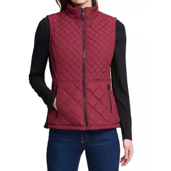 Andrew Marc Womens Quilted Vest Size Small Full‎ Zip Burgundy Dark Academia - Picture 1 of 8